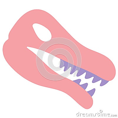 Cartoon pink skull dinosaur skeleton. Isolated objects. Children&#s vector illustration. Drawn by hands. It can be used Cartoon Illustration