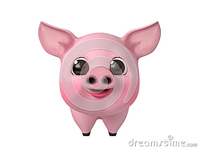 Cartoon pink smiling piglet with CLIPPING PATH isolated on white background, 3d rendering Stock Photo