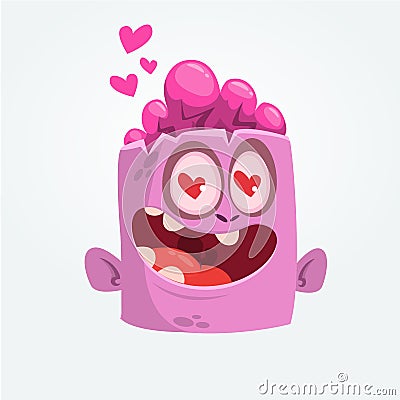 Cartoon pink zombie in love. St. Valentine`s Day vector illustration. Vector Illustration