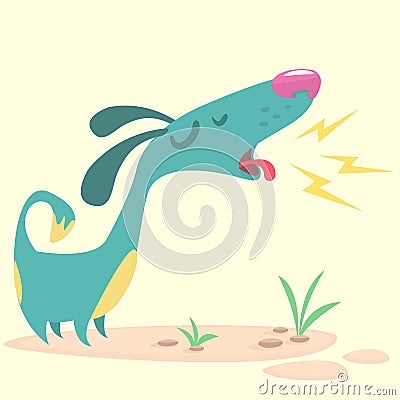 Cartoon Pinscher dog. Vector illustration of barking dog. Blue puppy icon design. Vector Illustration