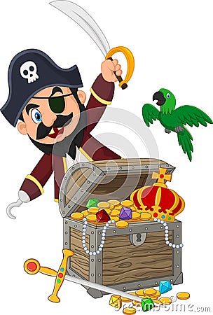 Cartoon pirate holding sword Vector Illustration