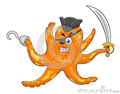 Cartoon pirate octopus Vector Illustration