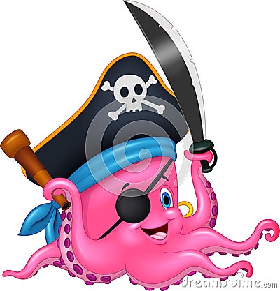 Cartoon pirate octopus Vector Illustration