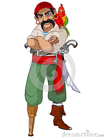 Cartoon pirate with parrot Vector Illustration