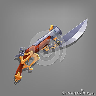 Cartoon pirate pistol with blade. Vector Illustration