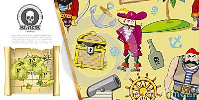 Cartoon Pirates Adventure Concept Vector Illustration