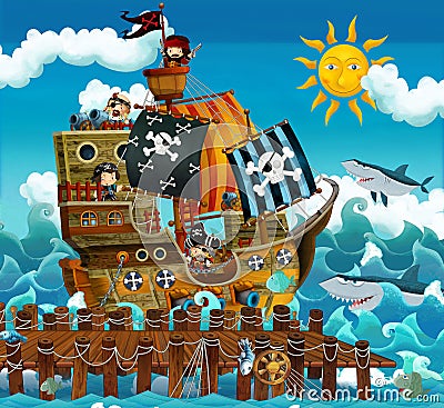Cartoon pirates - illustration for the children Cartoon Illustration