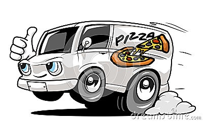 Cartoon pizza delivery car giving a thumb up Vector Illustration