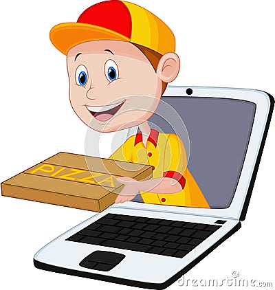 Cartoon Pizza delivery online Vector Illustration