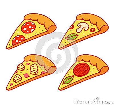 Cartoon pizza slice set Vector Illustration