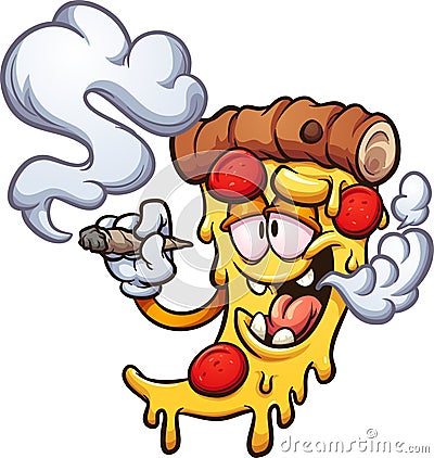 Cartoon pizza smoking a marijuana joint Vector Illustration