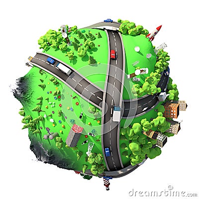 Planet City on white background 3d illustration Cartoon Illustration