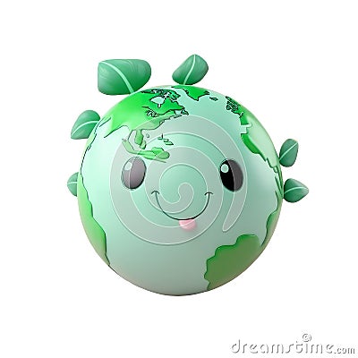 Cartoon planet cute 3d icon Earth day kawaii or environment conservation nature concept. Save green concept isolated Transparent Stock Photo