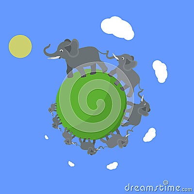 Cartoon planet with elephants Cartoon Illustration