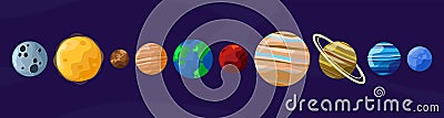 Cartoon planets of the solar system in order Vector Illustration