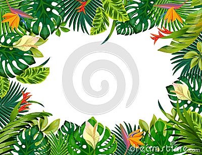 Cartoon plant frame. Liana branches and tropical leaves, game border of plants isolated on white background. Vector Vector Illustration