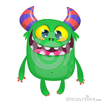 Cartoon pleased funny monster dancing. Halloween vector illustration of funny troll or gremlin. Vector Illustration