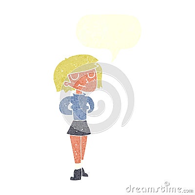 cartoon pleased woman with speech bubble Stock Photo