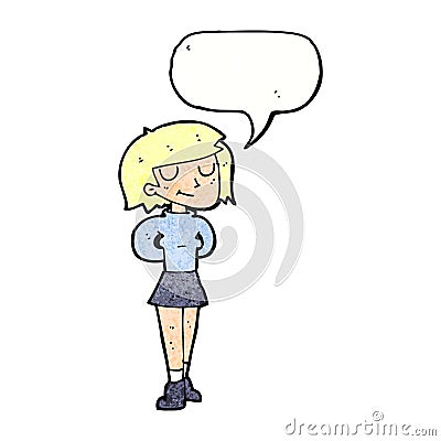 cartoon pleased woman with speech bubble Stock Photo