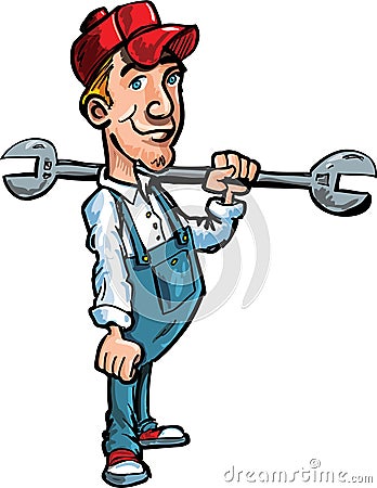 Cartoon plumber holding a tool Vector Illustration