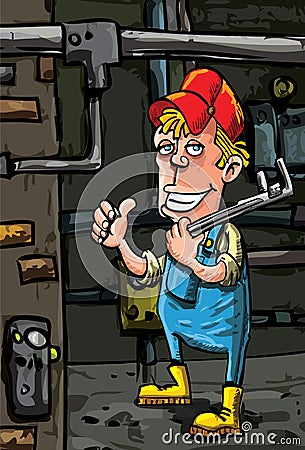 Cartoon plumber holding a tool Vector Illustration