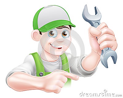 Cartoon Plumber Pointing Vector Illustration