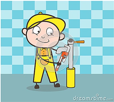 Cartoon Plumber Repairing Water Hydrant Vector Concept Stock Photo