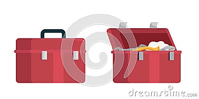 Cartoon plumbers opened and closed tools box set Vector Illustration