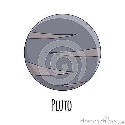 Cartoon Pluto planet. Vector illustration isolated on white bac Vector Illustration