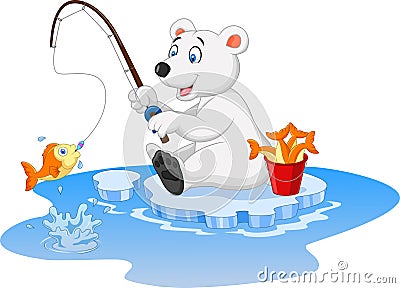 Cartoon polar bear fishing Vector Illustration