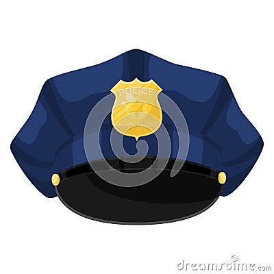 Cartoon police blue cap with golden badge Vector Illustration