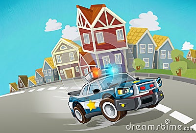 Cartoon police chase through the city - illustration Cartoon Illustration