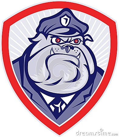 Cartoon Police Dog Watchdog Bulldog Shield Stock Photo