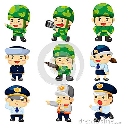 Cartoon police and soldier icon Vector Illustration