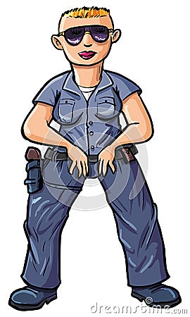 Cartoon policewoman with a blond buss-cut. Vector Illustration