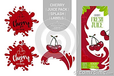 Cartoon pomegranate on juice splash. juice pack and organic fruit labels tags. Vector Illustration