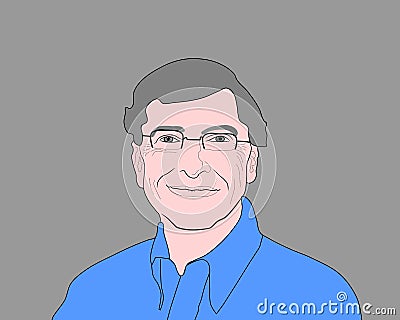 Cartoon portrait of a buisness man in a blue skirt on a grey background Vector Illustration
