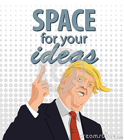 Cartoon Portrait of Donald Trump Giving A Speech. Vector Illustration