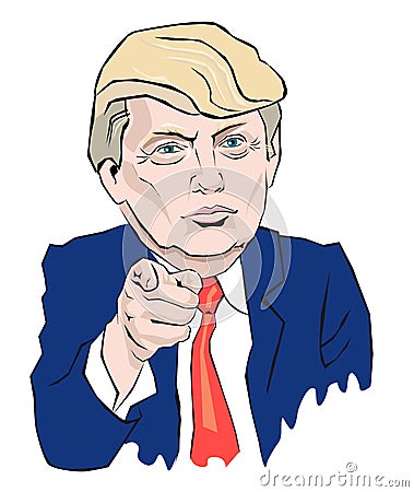 Cartoon Portrait of Donald Trump Vector Illustration