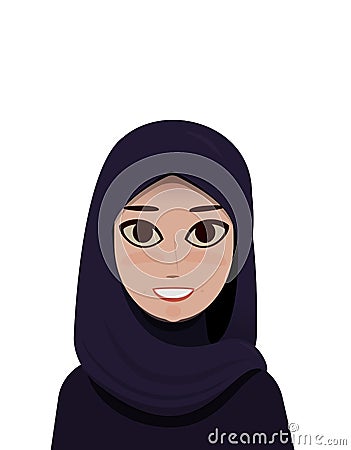 Cartoon Portrait of muslim beautiful woman in hijab Vector Illustration