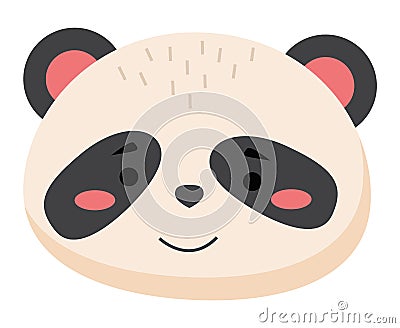 Cartoon portrait of the panda isolated on white. Cute bear head one object flat vector illustration Vector Illustration
