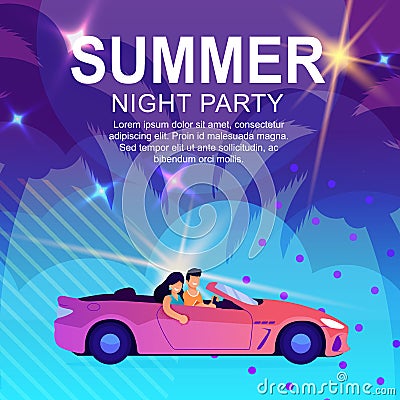 Cartoon Poster Inviting to Summer Night Party Vector Illustration