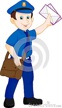 Cartoon postman holding mail and bag Vector Illustration