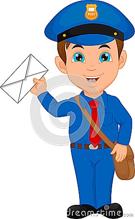 Cartoon postman holding a mail Vector Illustration