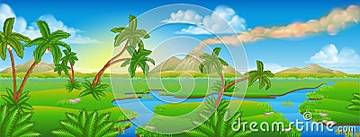Cartoon Prehistoric Background Scene Landscape Vector Illustration