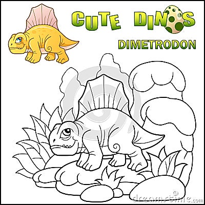 Cartoon prehistoric dinosaur dimetrodon, coloring book, funny illustration Vector Illustration