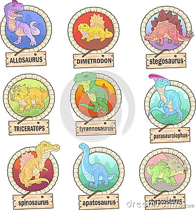 Prehistoric dinosaurs, set of images, funny illustrations Vector Illustration