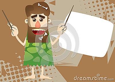 Prehistoric man as an orchestra conductor. Vector Illustration