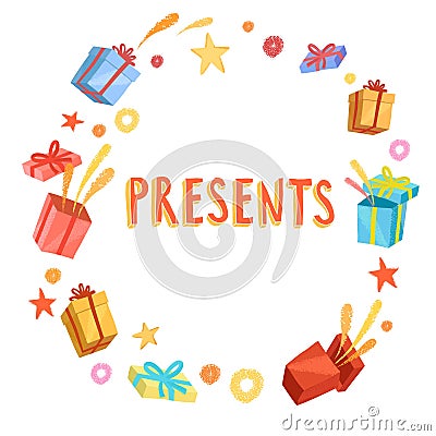 Cartoon present boxes frame Vector Illustration