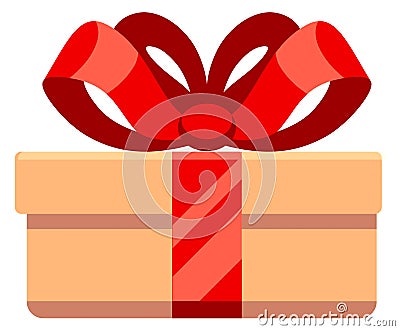 Cartoon present icon. Gift box with red ribbon Vector Illustration